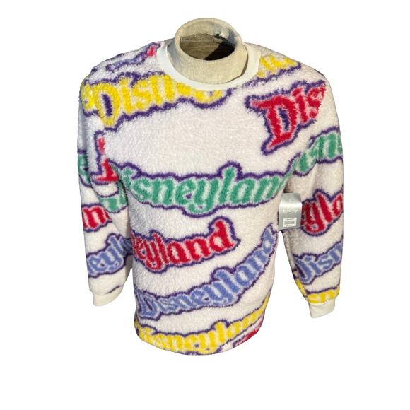 Disneyland Sherpa Fleece Sweatshirt Small Multicolor Logo Print Crewneck - Picture 1 of 6